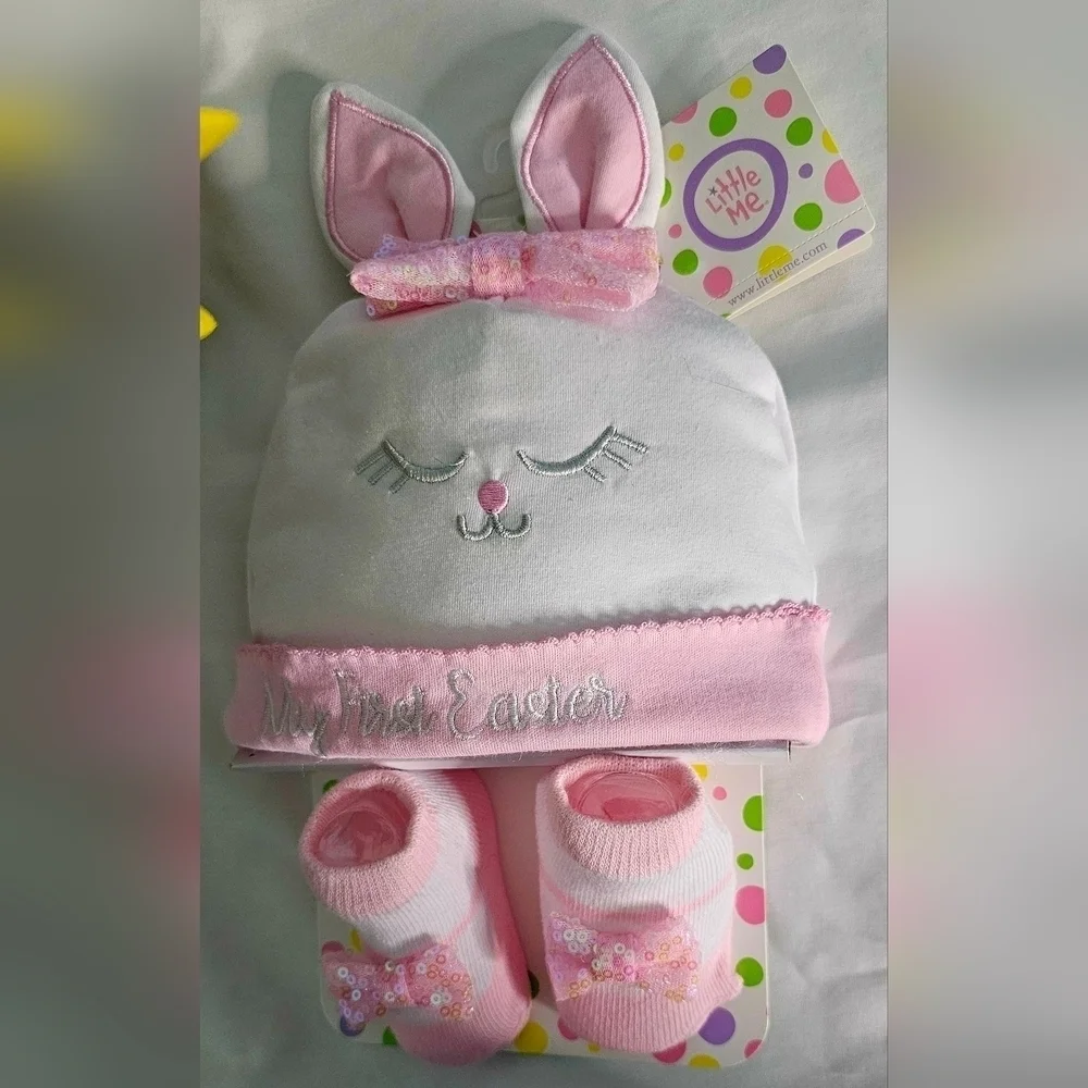 NWT Little Me Hat & Booties Set My First Easter 0-12M